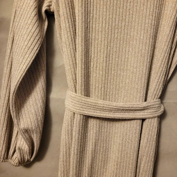 OPHELIA ROE Beige metallic gold stretchy ribbed Midi Dress Wmn's XL NYE career - Picture 9 of 13